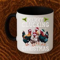 Merry Clucking Christmas Funny Chicken Lights Santa Hat Xmas Coffee Mug thumb 2