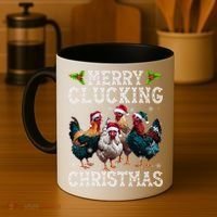 Merry Clucking Christmas Funny Chicken Lights Santa Hat Xmas Coffee Mug thumb 4