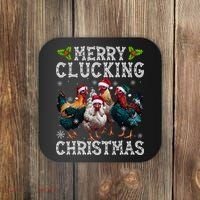 Merry Clucking Christmas Funny Chicken Lights Santa Hat Xmas Coaster thumb 0