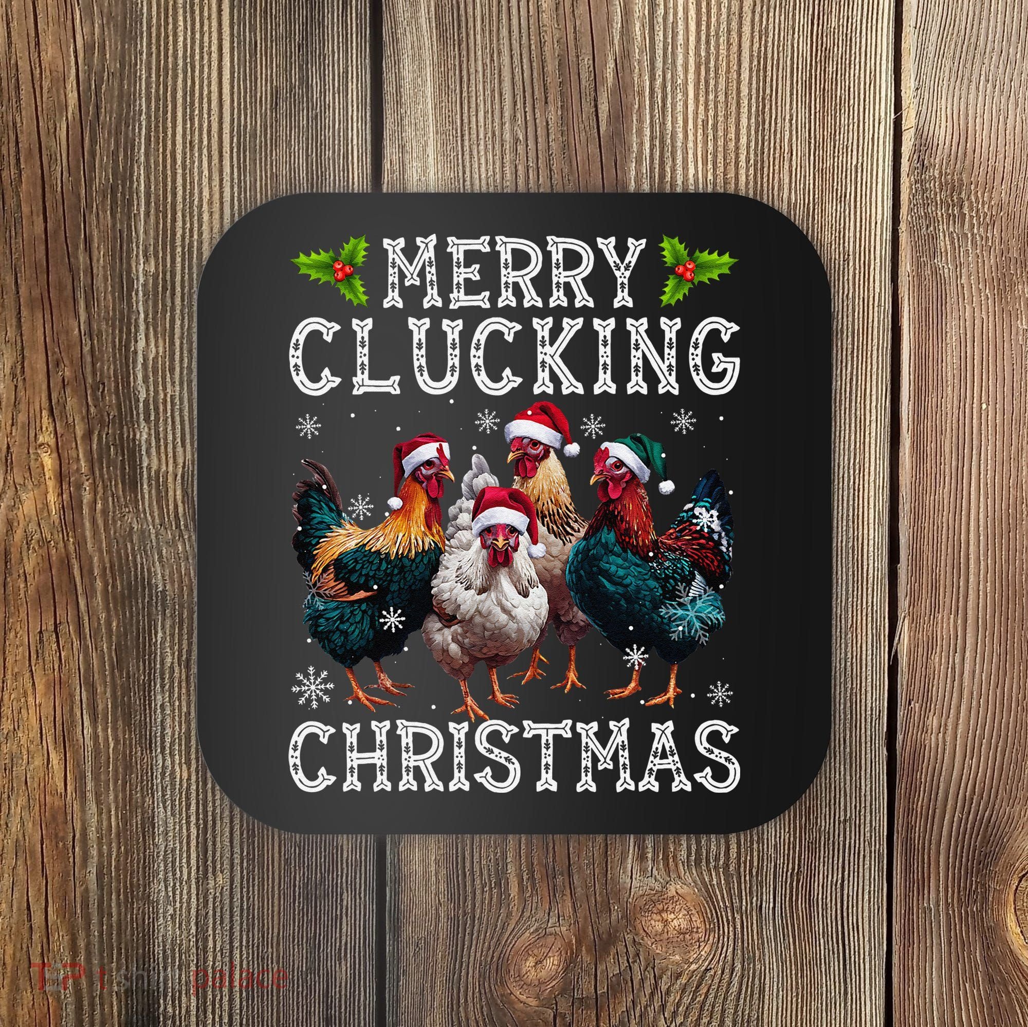 Merry Clucking Christmas Funny Chicken Lights Santa Hat Xmas Coaster