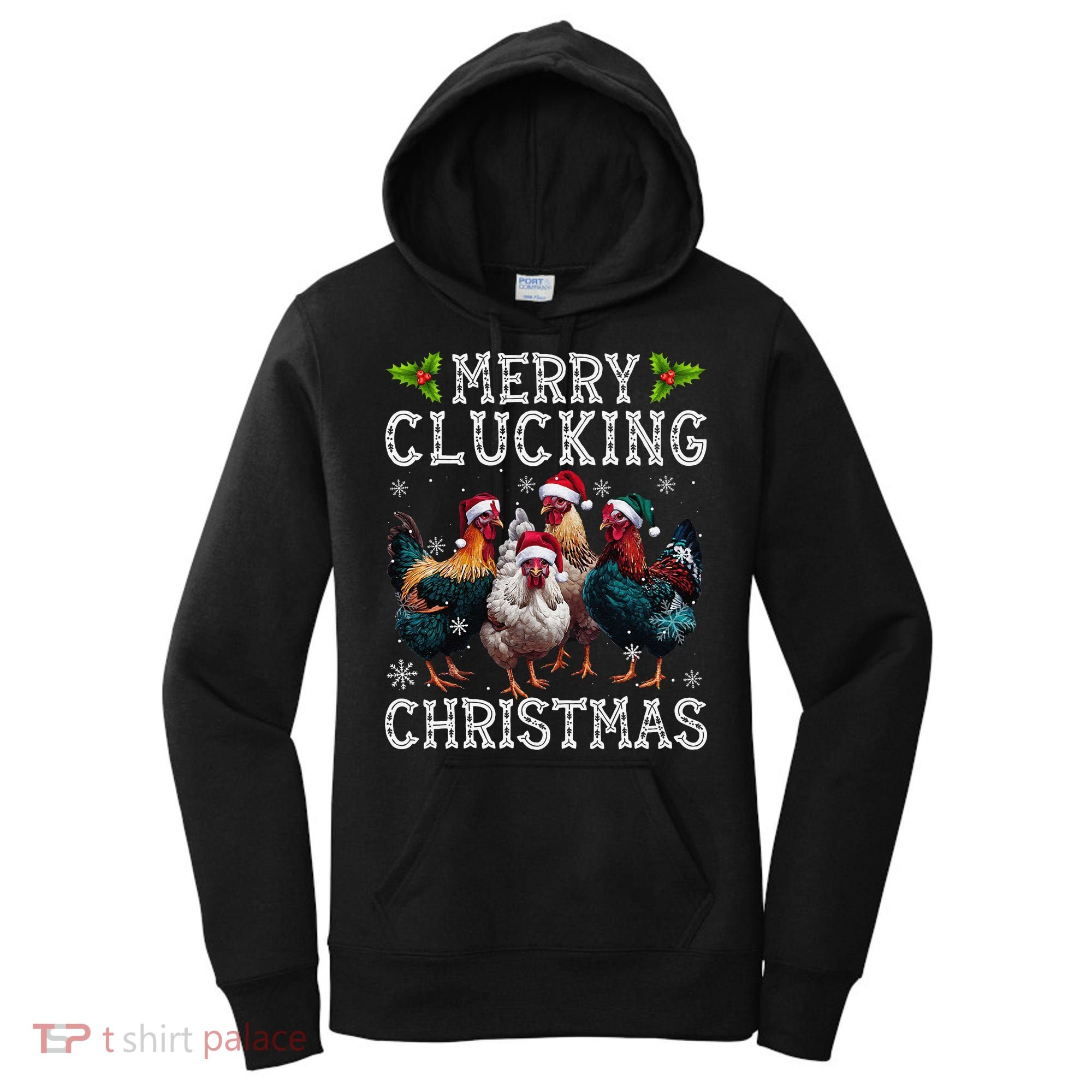 Merry Clucking Christmas Funny Chicken Lights Santa Hat Xmas Women's Hoodie