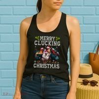Merry Clucking Christmas Funny Chicken Lights Santa Hat Xmas Women's Tank Top thumb 2