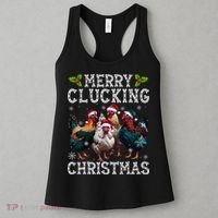 Merry Clucking Christmas Funny Chicken Lights Santa Hat Xmas Women's Tank Top thumb 3