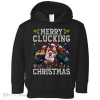Merry Clucking Christmas Funny Chicken Lights Santa Hat Xmas Toddler Hoodie thumb 0