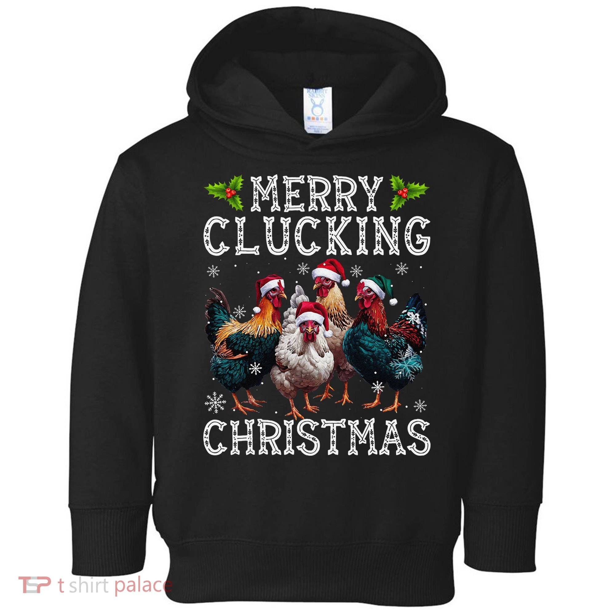 Merry Clucking Christmas Funny Chicken Lights Santa Hat Xmas Toddler Hoodie
