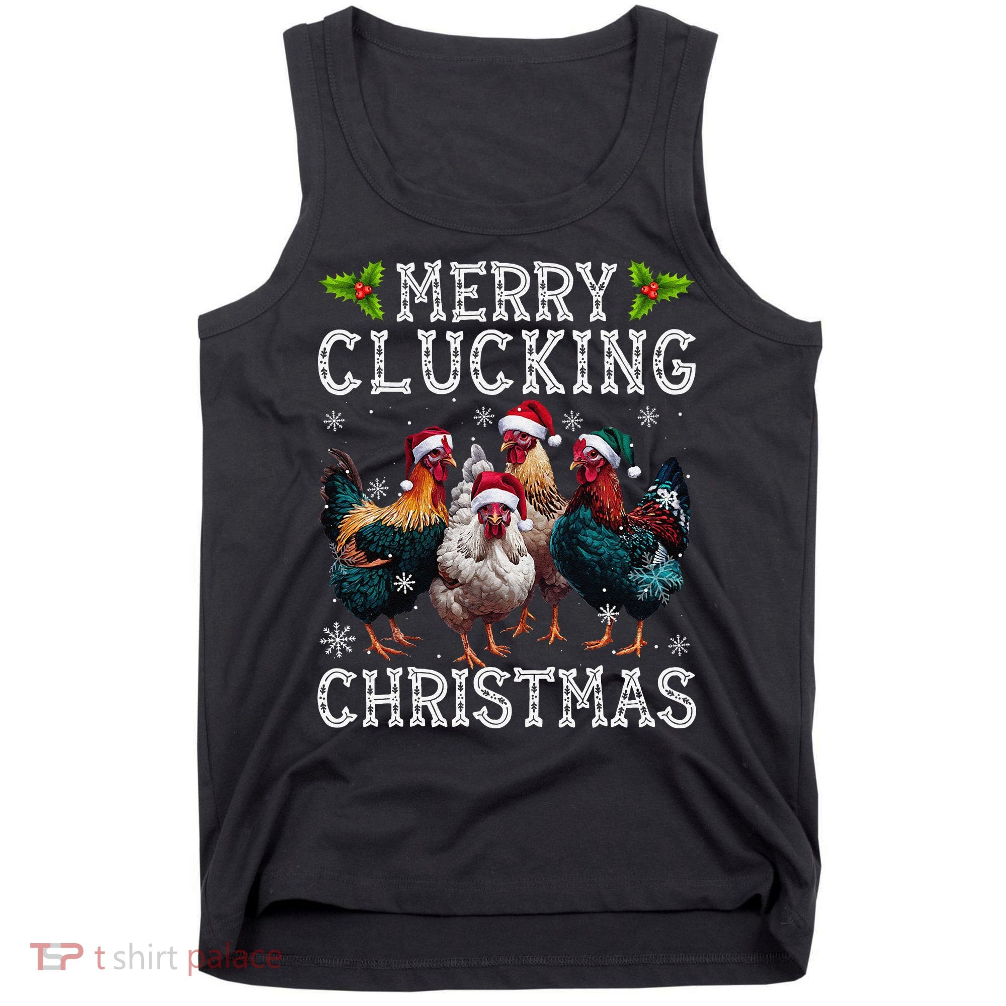 Merry Clucking Christmas Funny Chicken Lights Santa Hat Xmas Tank Top