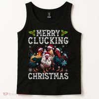 Merry Clucking Christmas Funny Chicken Lights Santa Hat Xmas Tank Top thumb 2