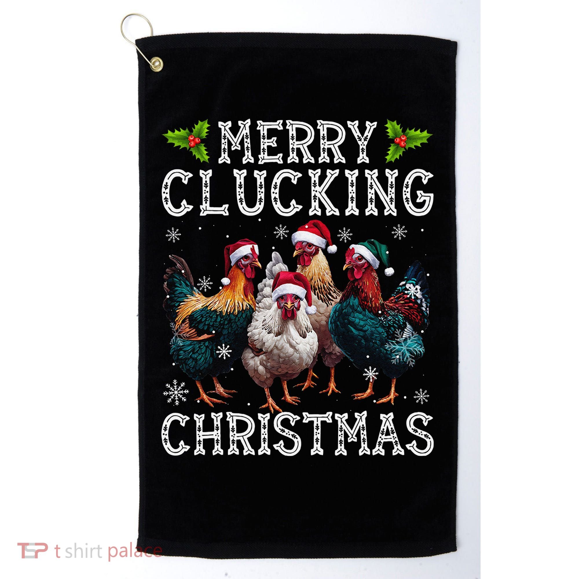 Merry Clucking Christmas Funny Chicken Lights Santa Hat Xmas Golf Towel