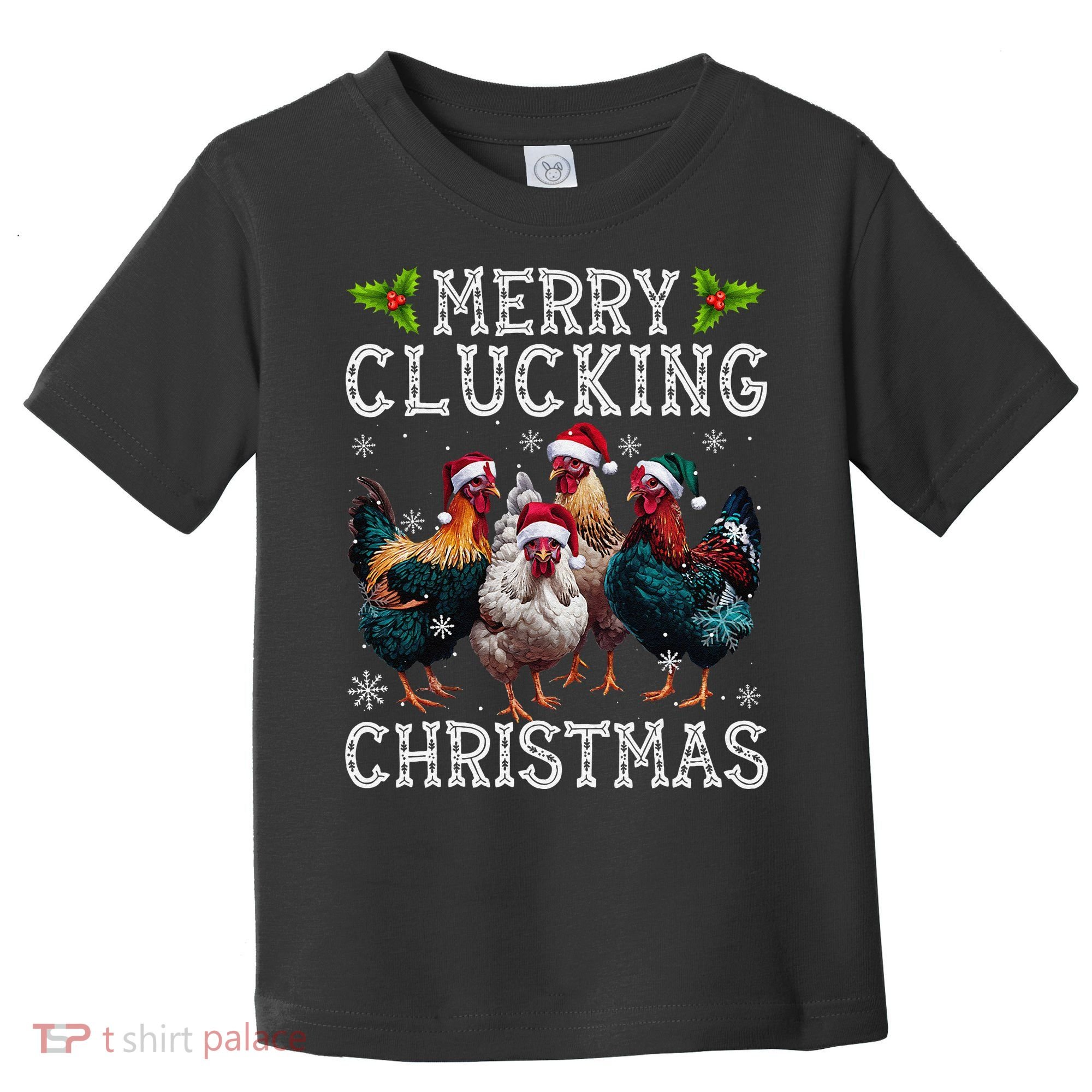 Merry Clucking Christmas Funny Chicken Lights Santa Hat Xmas Toddler T-Shirt