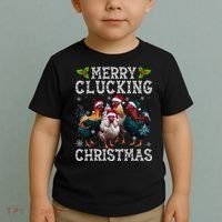 Merry Clucking Christmas Funny Chicken Lights Santa Hat Xmas Toddler T-Shirt thumb 2