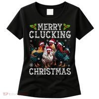 Merry Clucking Christmas Funny Chicken Lights Santa Hat Xmas Women's T-Shirt thumb 0
