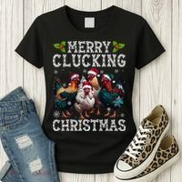 Merry Clucking Christmas Funny Chicken Lights Santa Hat Xmas Women's T-Shirt thumb 3