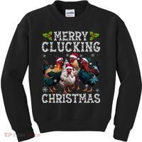 Merry Clucking Christmas Funny Chicken Lights Santa Hat Xmas Kids Sweatshirt thumb 0