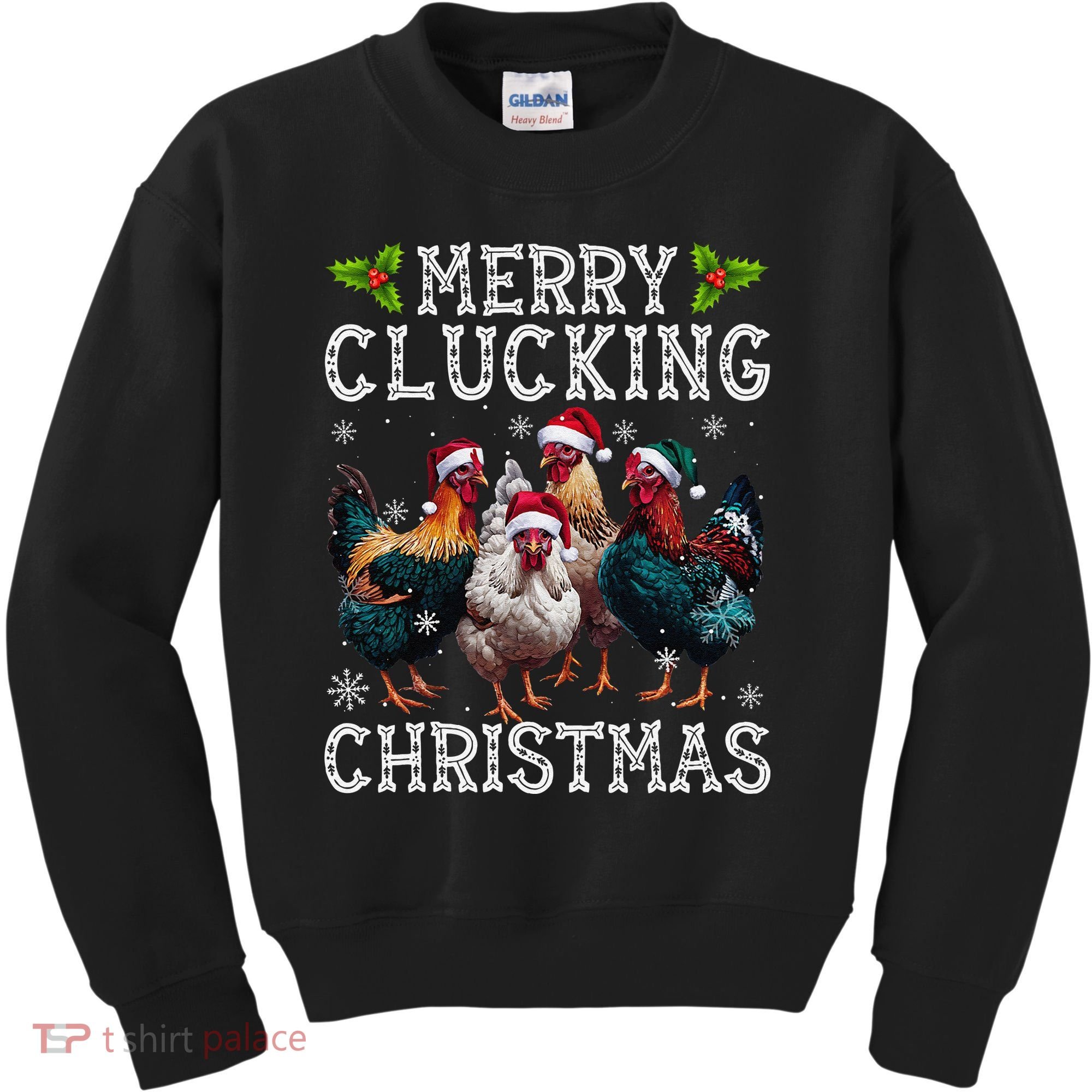 Merry Clucking Christmas Funny Chicken Lights Santa Hat Xmas Kids Sweatshirt