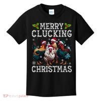 Merry Clucking Christmas Funny Chicken Lights Santa Hat Xmas Kids T-Shirt thumb 0