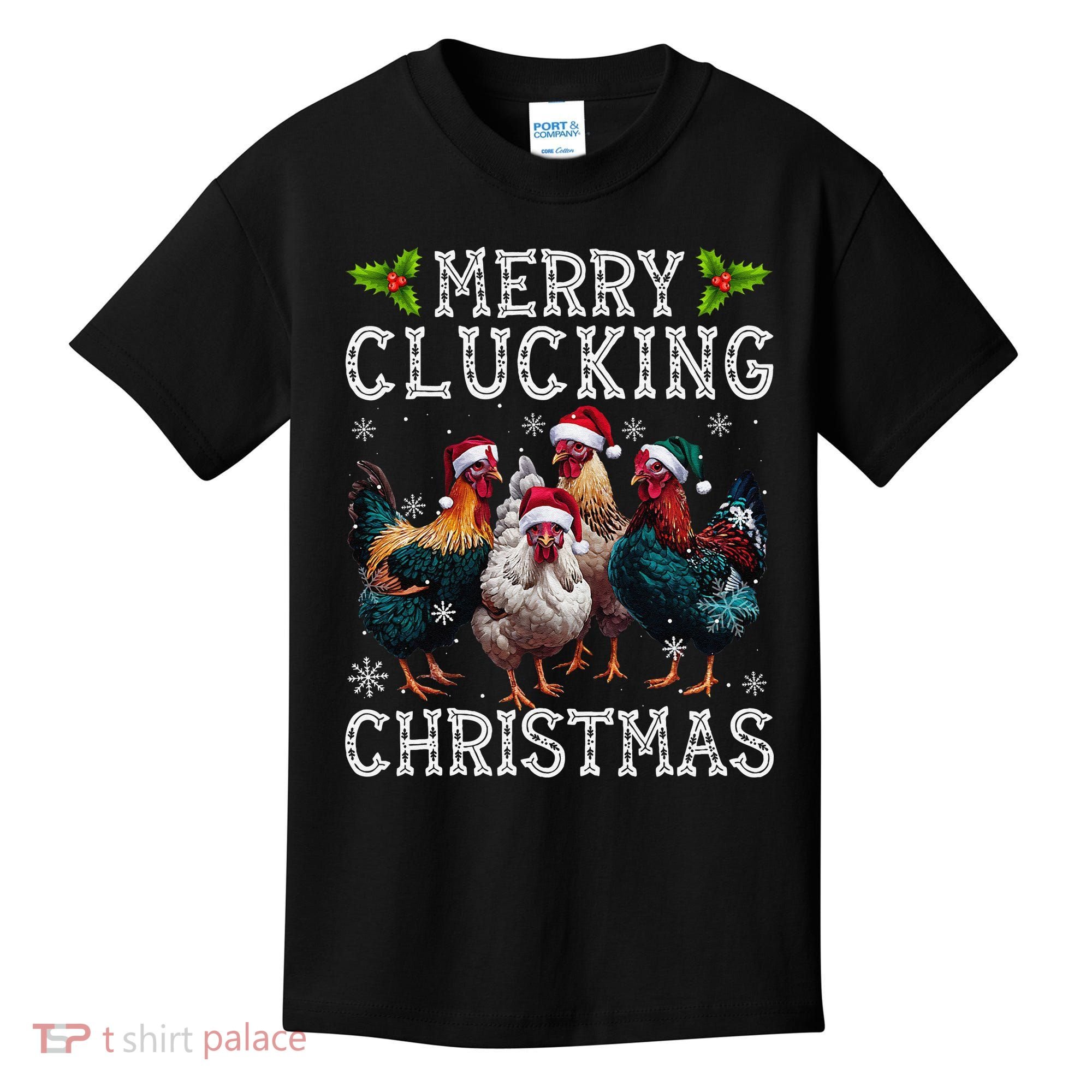 Merry Clucking Christmas Funny Chicken Lights Santa Hat Xmas Kids T-Shirt