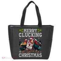 Merry Clucking Christmas Funny Chicken Lights Santa Hat Xmas Tote Bag thumb 0