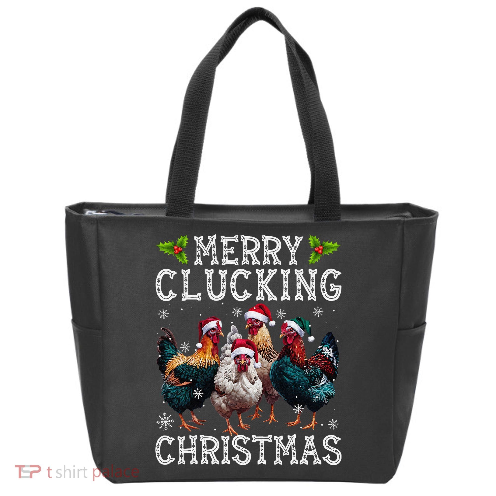 Merry Clucking Christmas Funny Chicken Lights Santa Hat Xmas Tote Bag