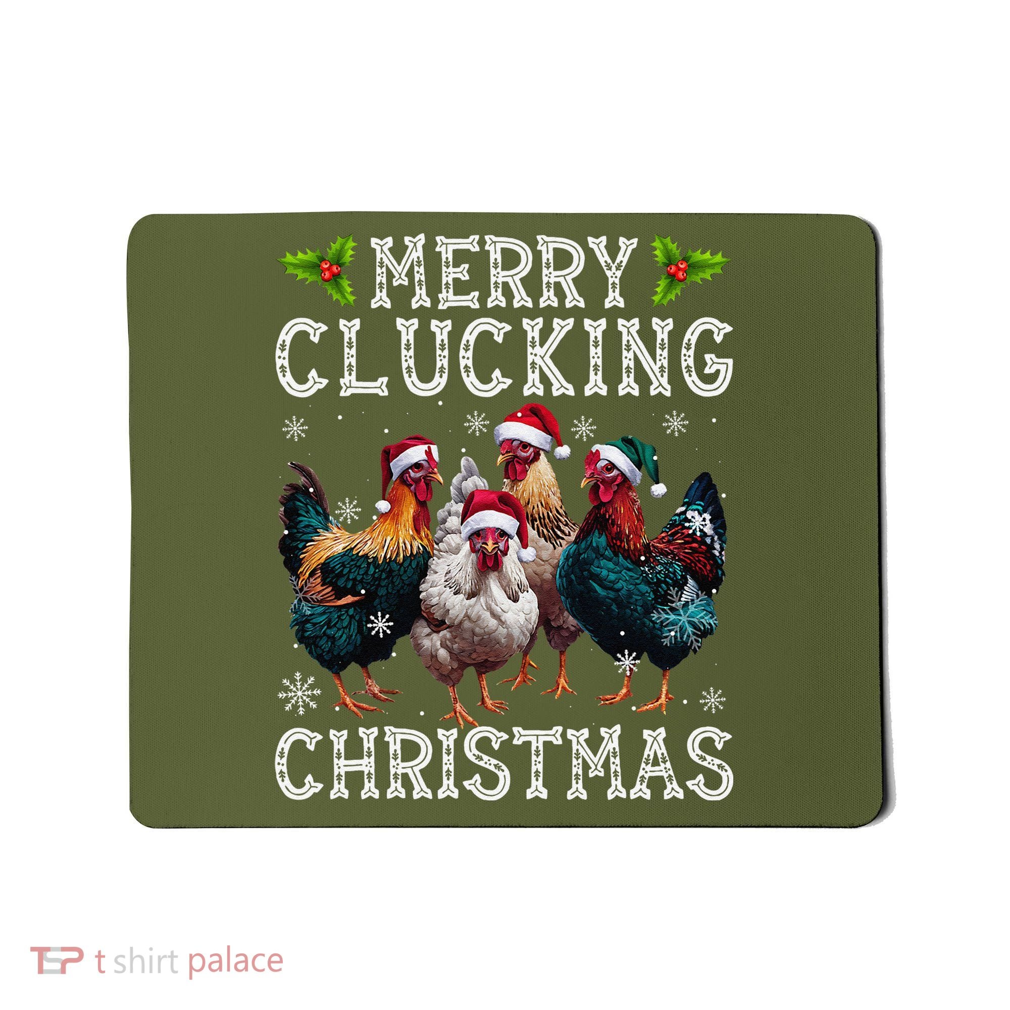 Merry Clucking Christmas Funny Chicken Lights Santa Hat Xmas Mousepad
