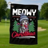 Meowy Christmas Cute Gift Golf Towel thumb 1