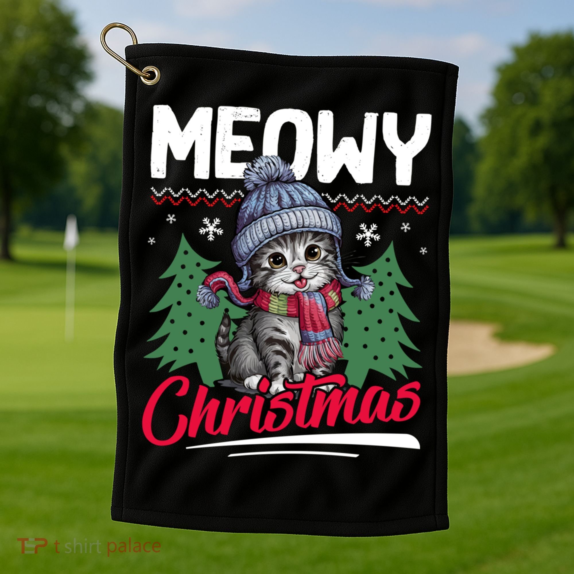 Meowy Christmas Cute Gift Golf Towel