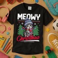 Meowy Christmas Cute Gift Kids T-Shirt thumb 3