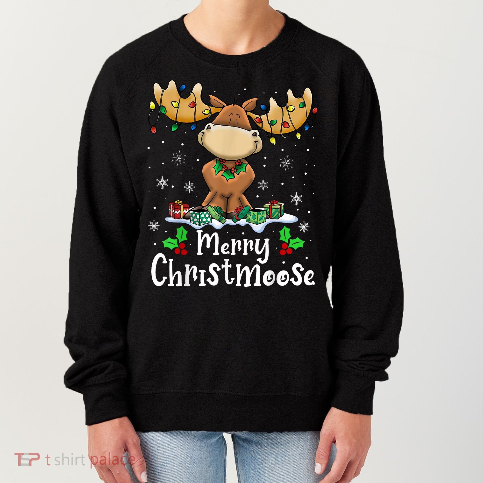 Merry Christmoose Christmas Moose Xmas Lights Women's Sweatshirt