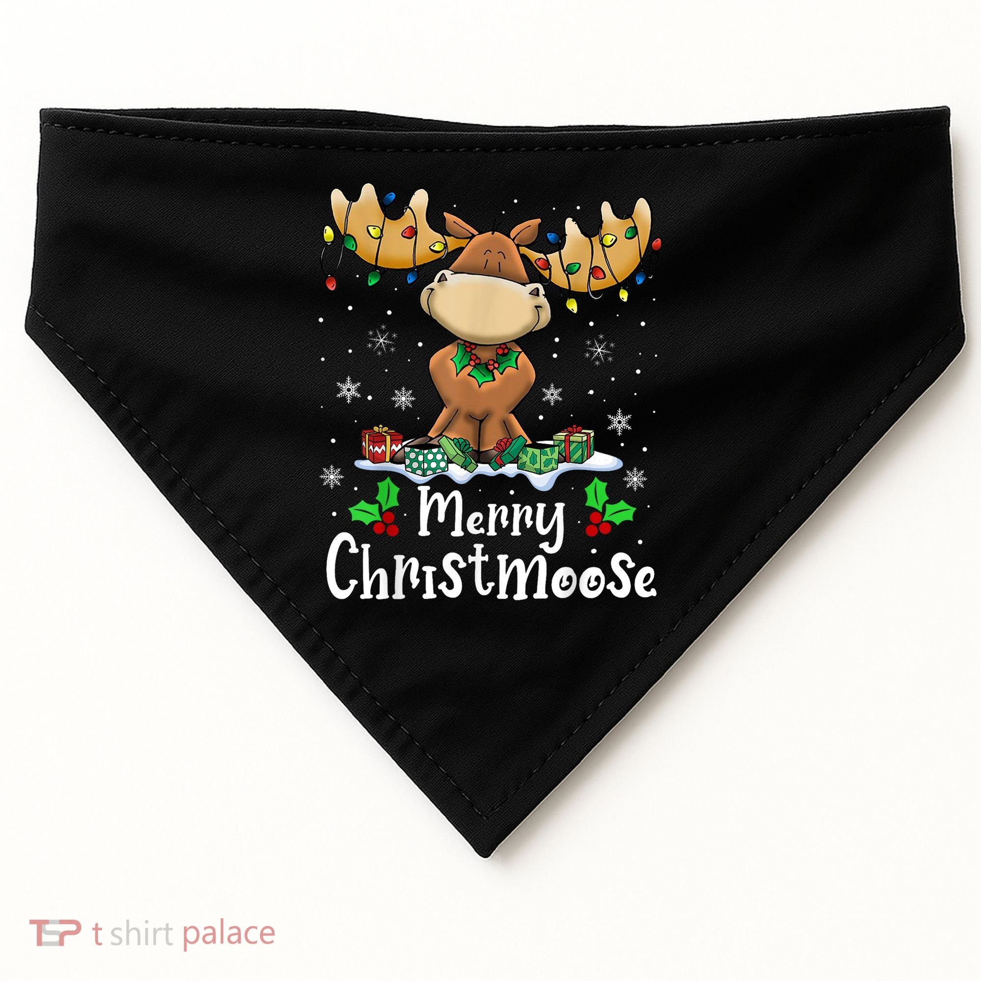 Merry Christmoose Christmas Moose Xmas Lights USA-Made Doggie Bandana