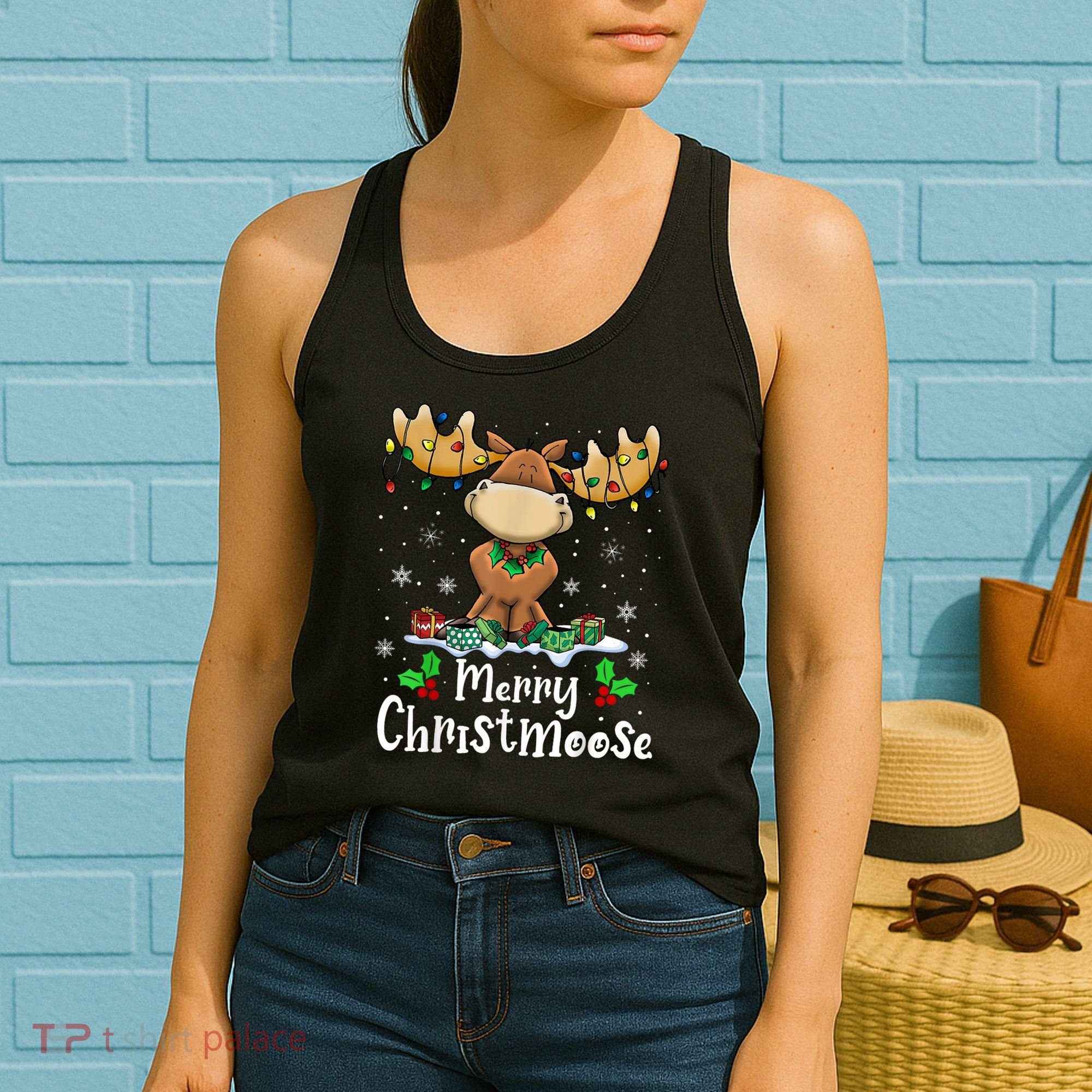 Merry Christmoose Christmas Moose Xmas Lights Women's Tank Top