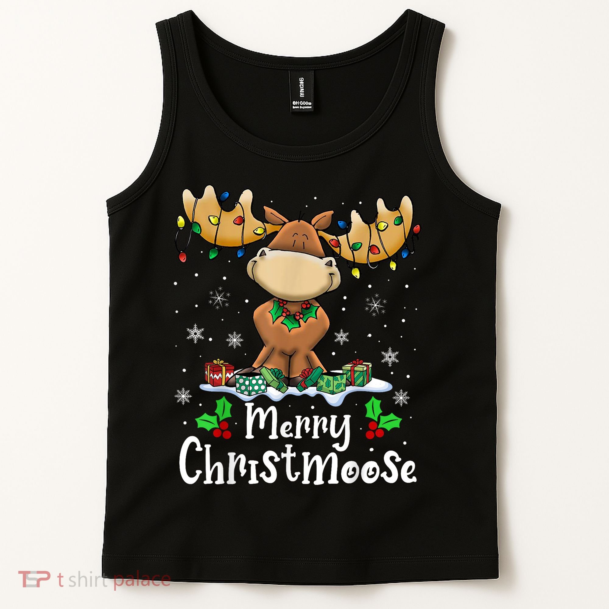 Merry Christmoose Christmas Moose Xmas Lights Tank Top