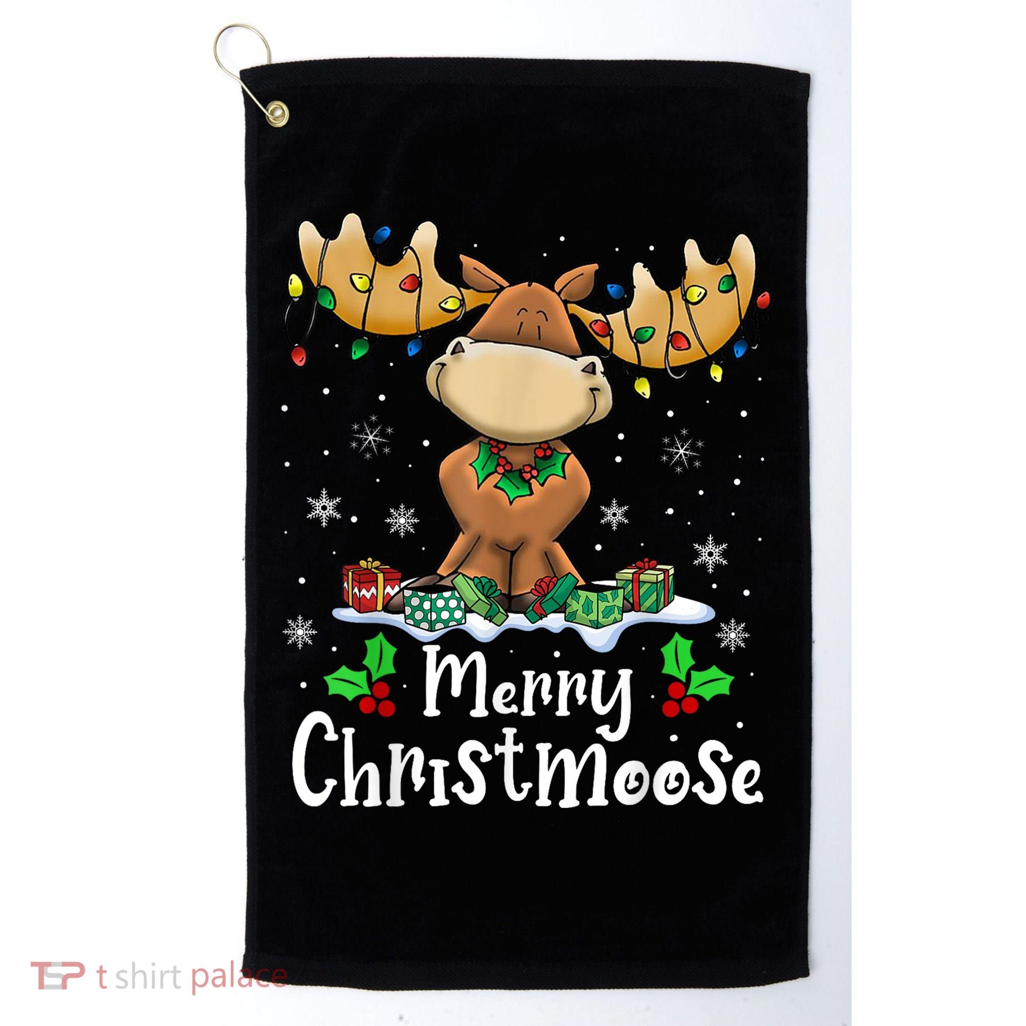 Merry Christmoose Christmas Moose Xmas Lights Golf Towel