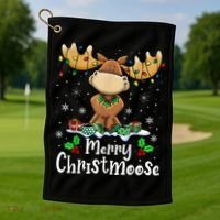 Merry Christmoose Christmas Moose Xmas Lights Golf Towel thumb 1