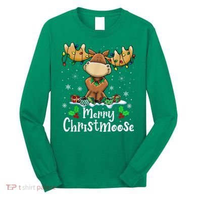 Merry Christmoose Christmas Moose Xmas Lights Long Sleeve Shirt