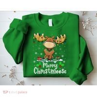 Merry Christmoose Christmas Moose Xmas Lights Sweatshirt thumb 2