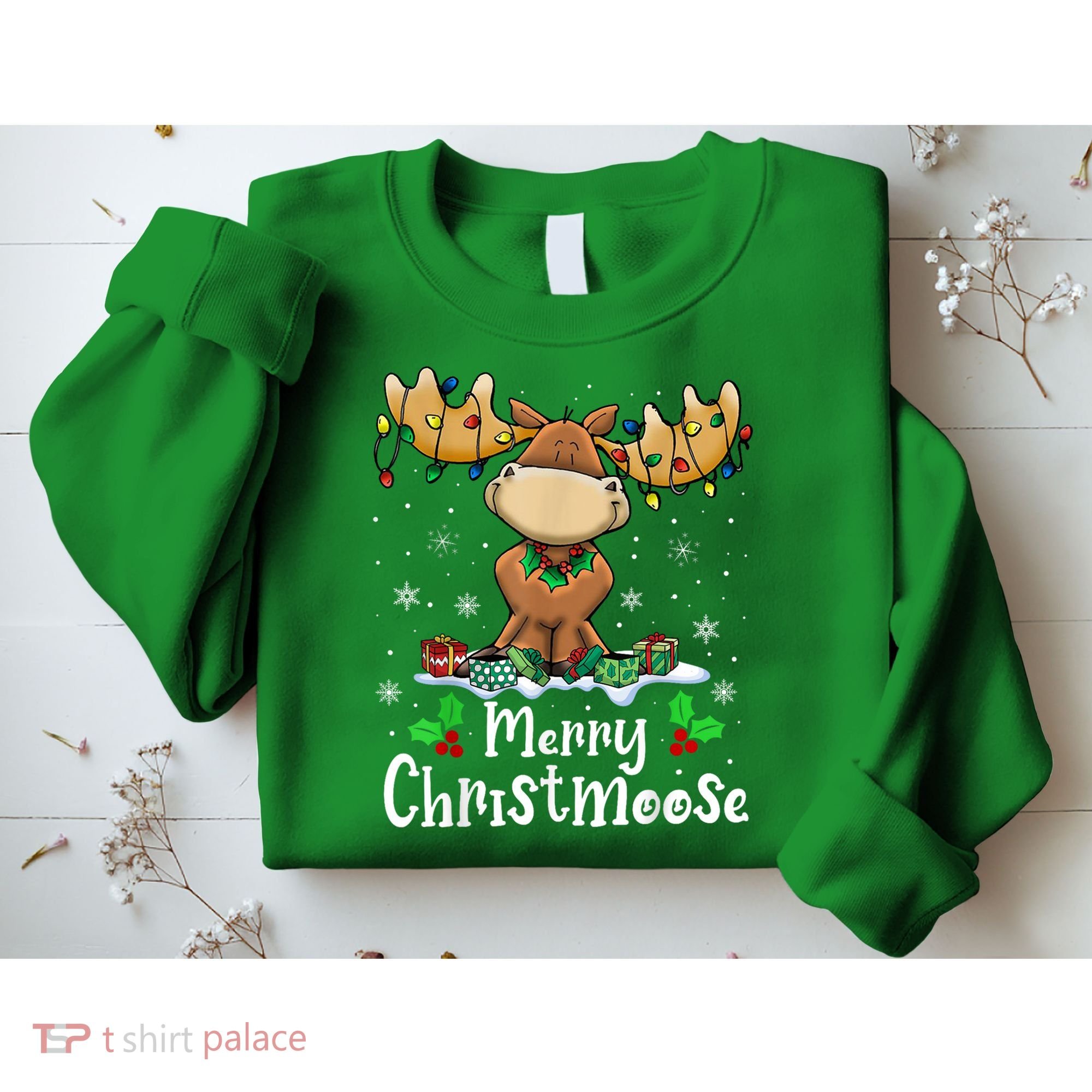 Merry Christmoose Christmas Moose Xmas Lights Sweatshirt