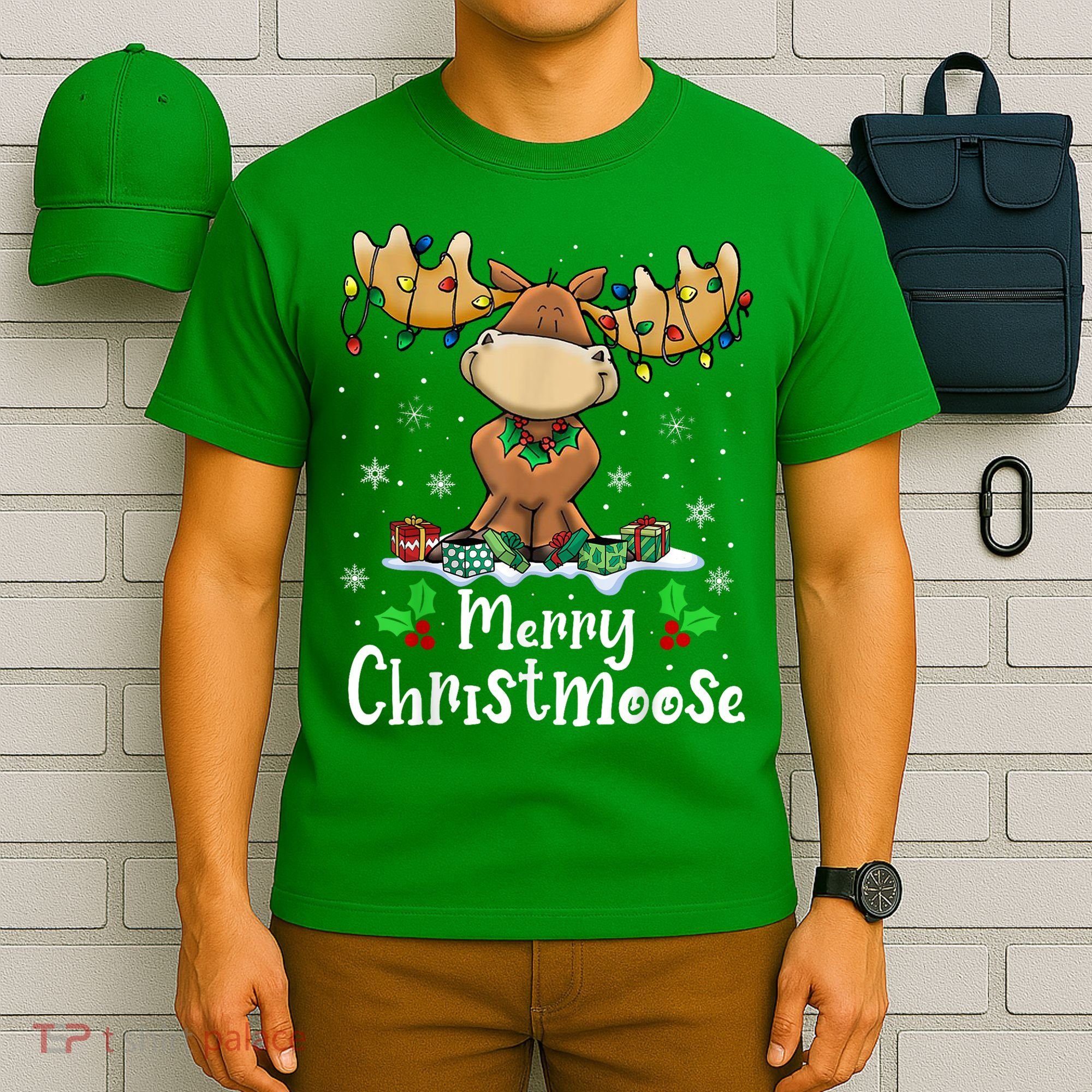 Merry Christmoose Christmas Moose Xmas Lights T-Shirt