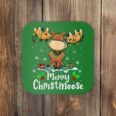 Merry Christmoose Christmas Moose Xmas Lights Coaster