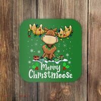 Merry Christmoose Christmas Moose Xmas Lights Coaster thumb 0
