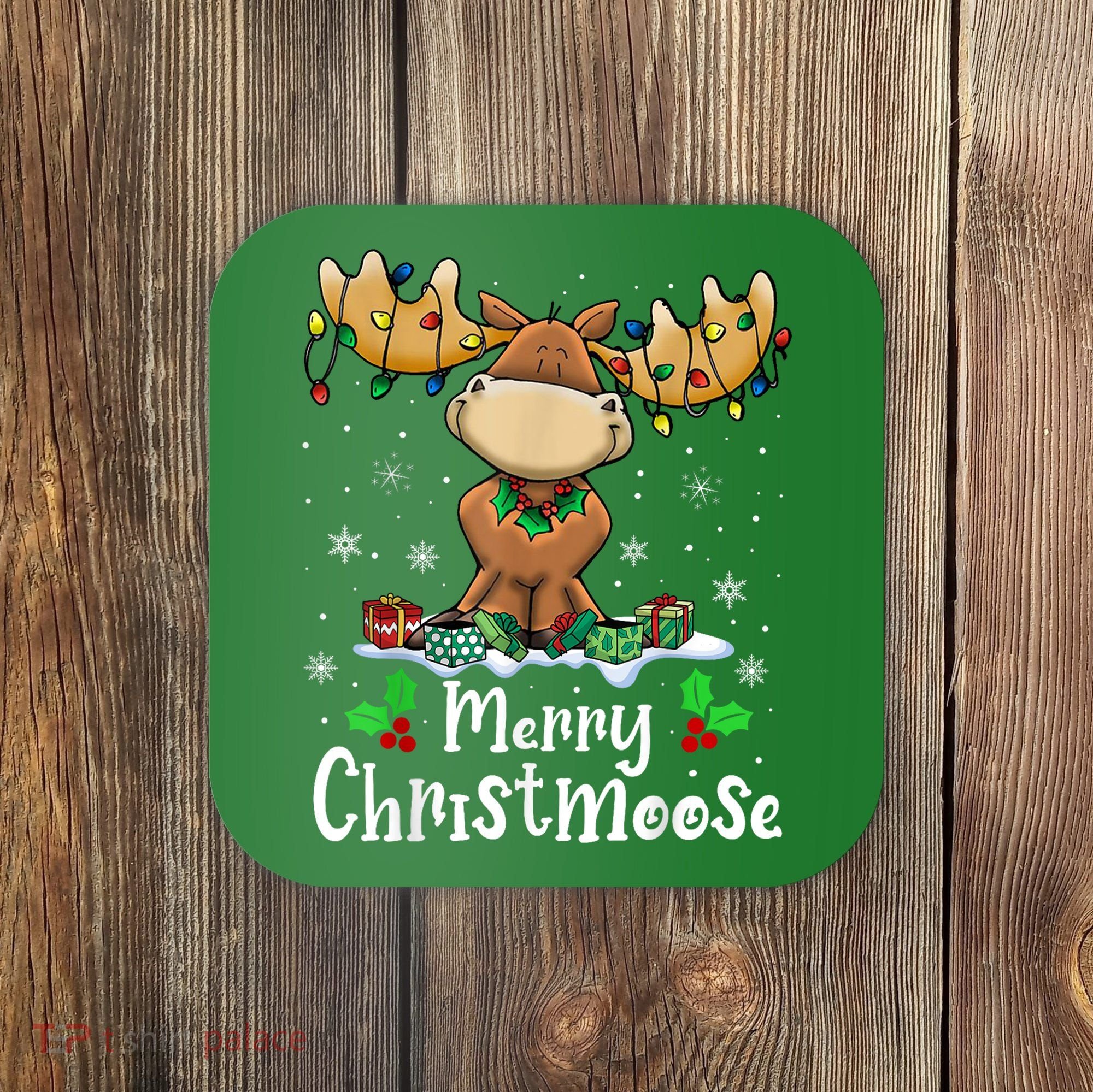 Merry Christmoose Christmas Moose Xmas Lights Coaster