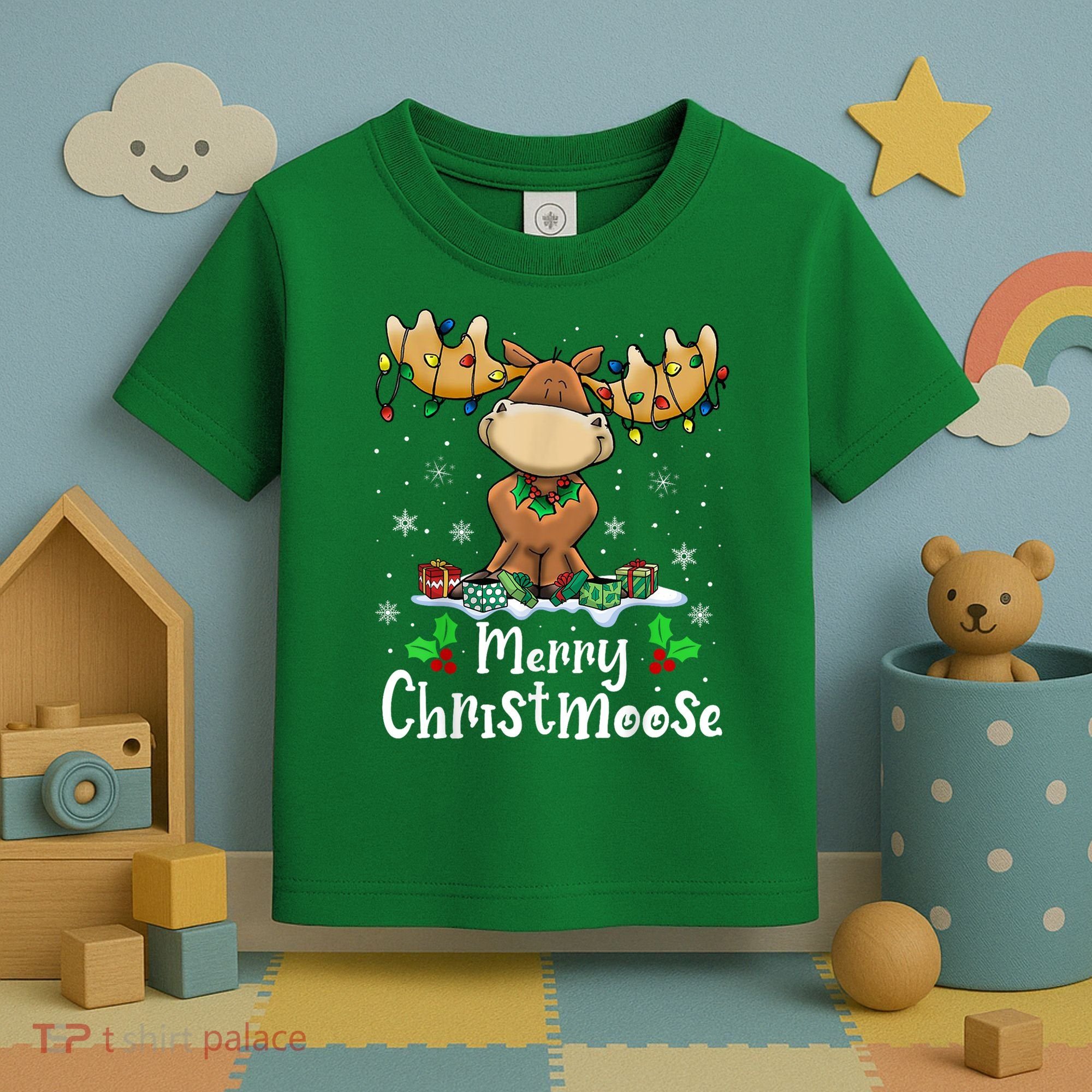 Merry Christmoose Christmas Moose Xmas Lights Toddler T-Shirt