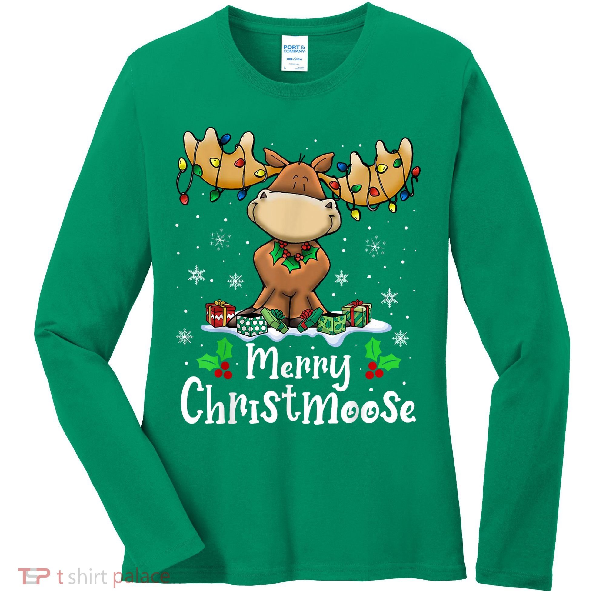 Merry Christmoose Christmas Moose Xmas Lights Women's Long Sleeve Shirt
