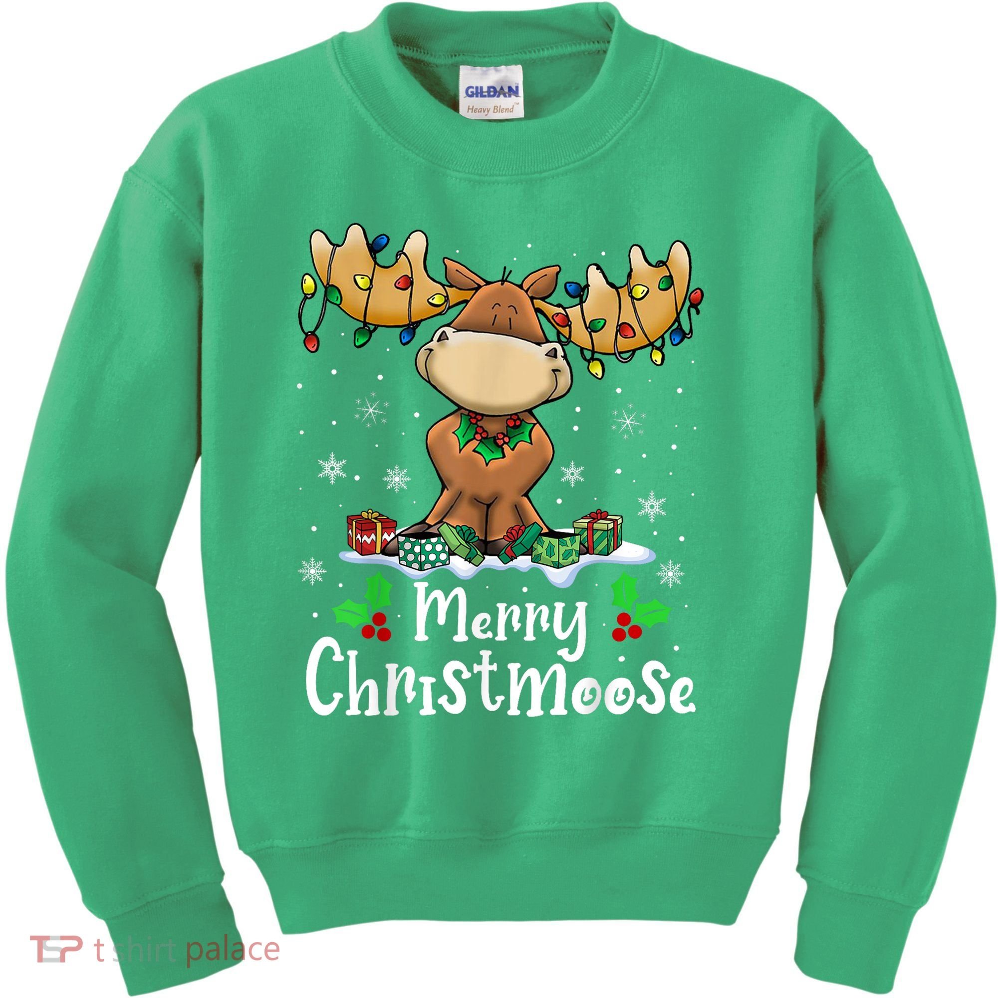 Merry Christmoose Christmas Moose Xmas Lights Kids Sweatshirt