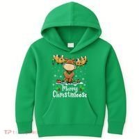 Merry Christmoose Christmas Moose Xmas Lights Kids Hoodie thumb 0