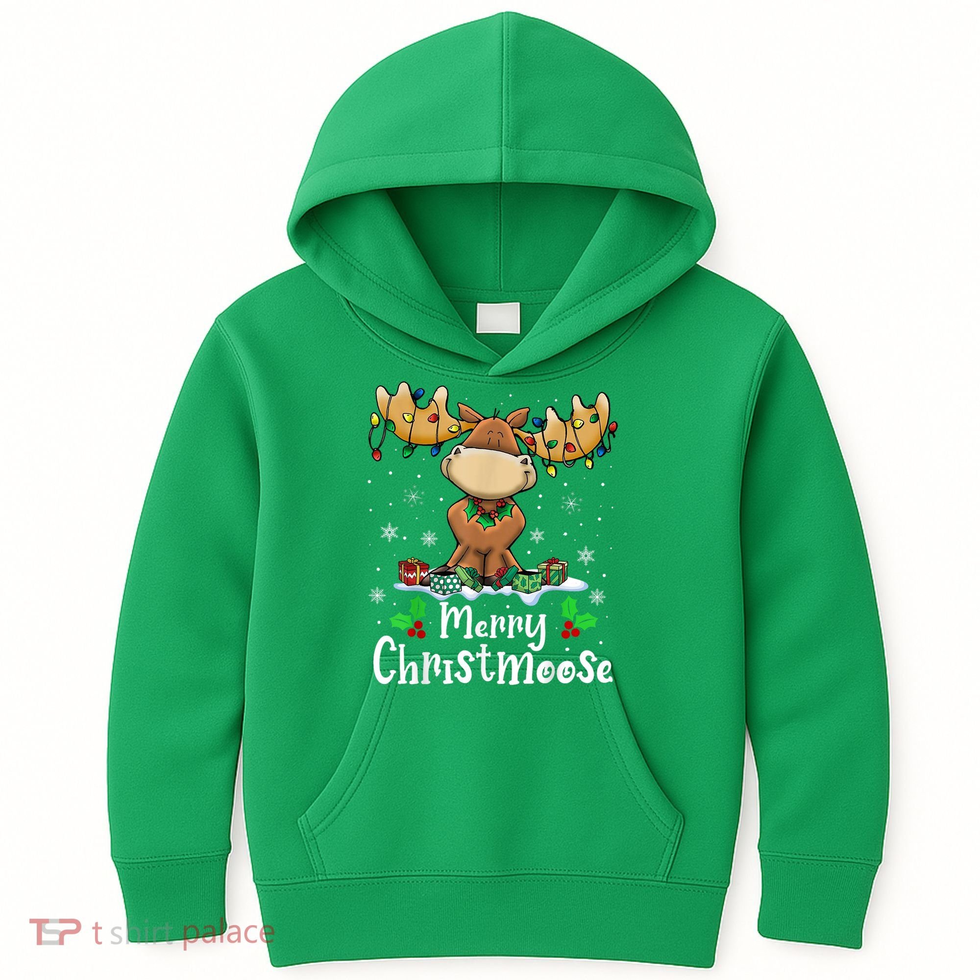 Merry Christmoose Christmas Moose Xmas Lights Kids Hoodie