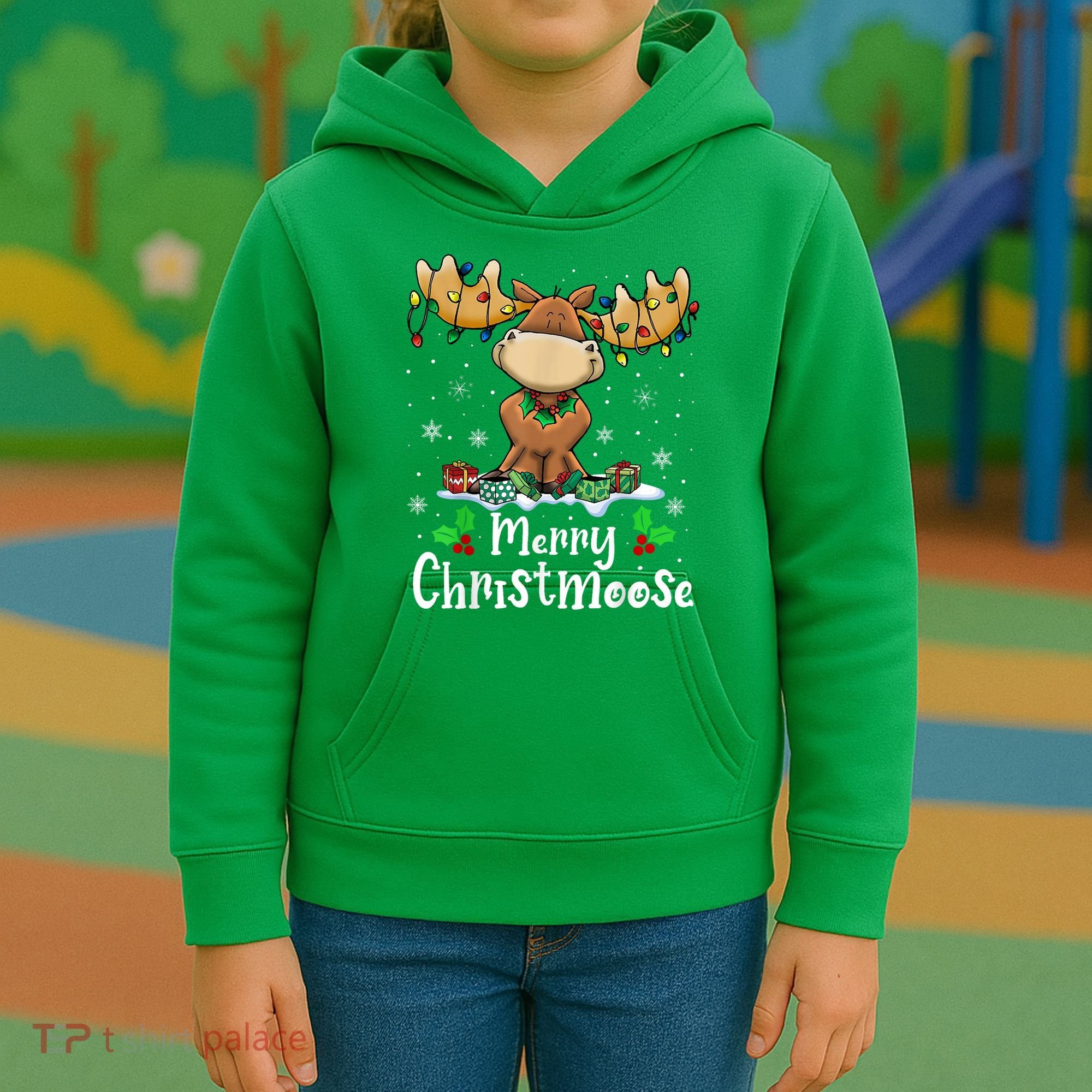 Merry Christmoose Christmas Moose Xmas Lights Kids Hoodie