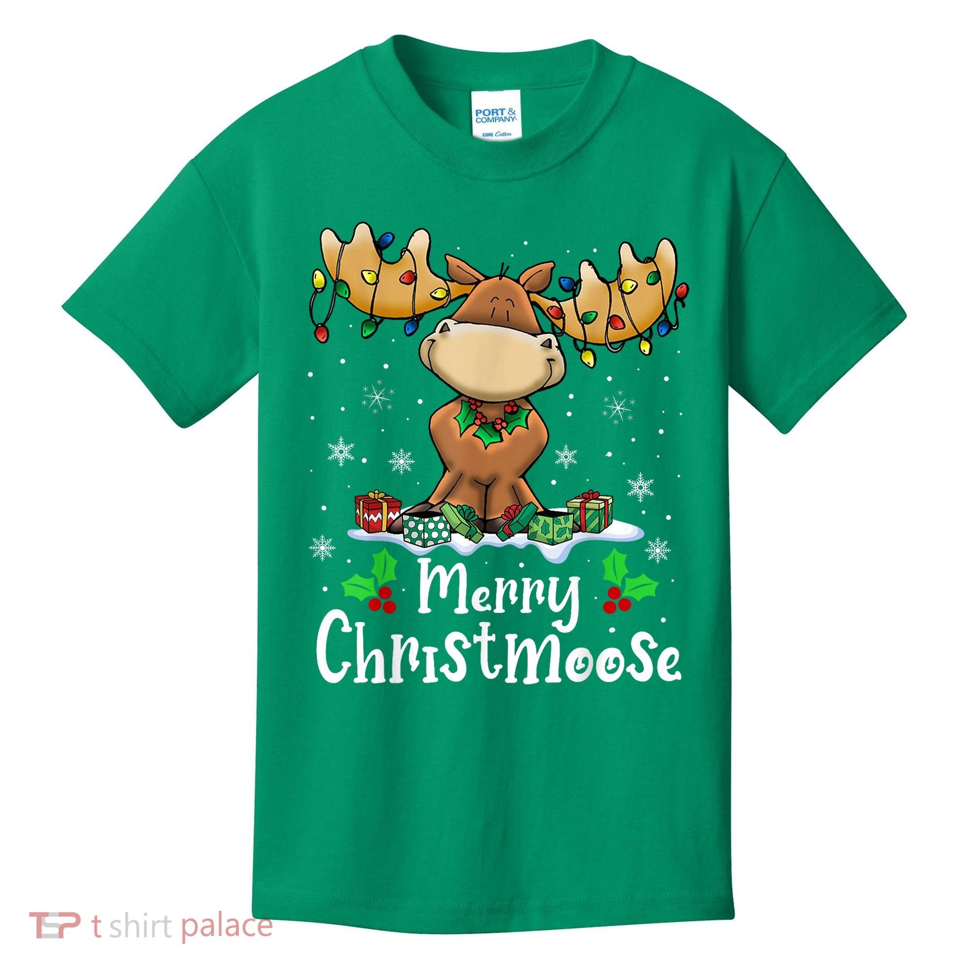 Merry Christmoose Christmas Moose Xmas Lights Kids T-Shirt