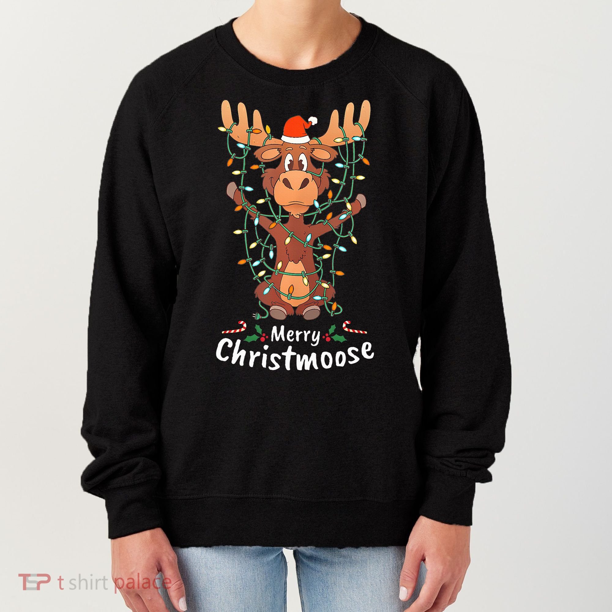 Merry Christmoose Christmas Moose Xmas Tree Lights Gifts  Women's Sweatshirt