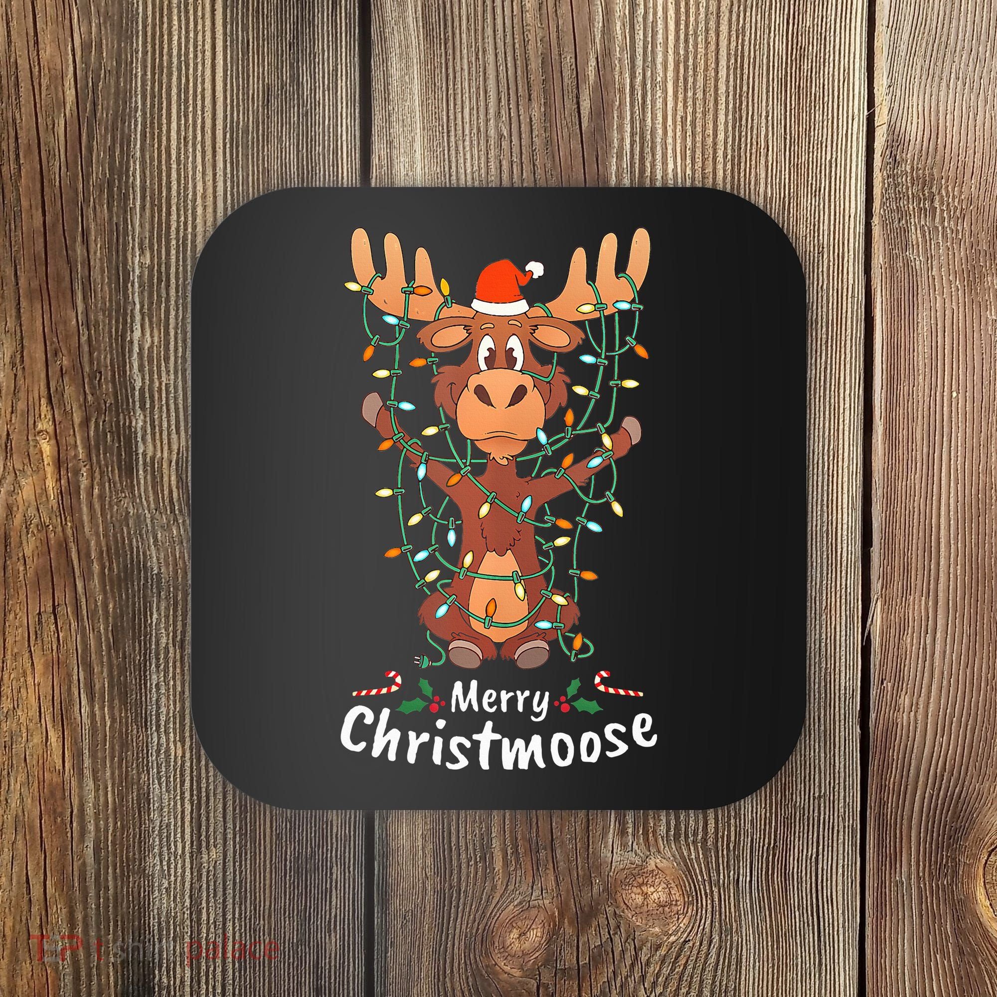 Merry Christmoose Christmas Moose Xmas Tree Lights Gifts  Coaster