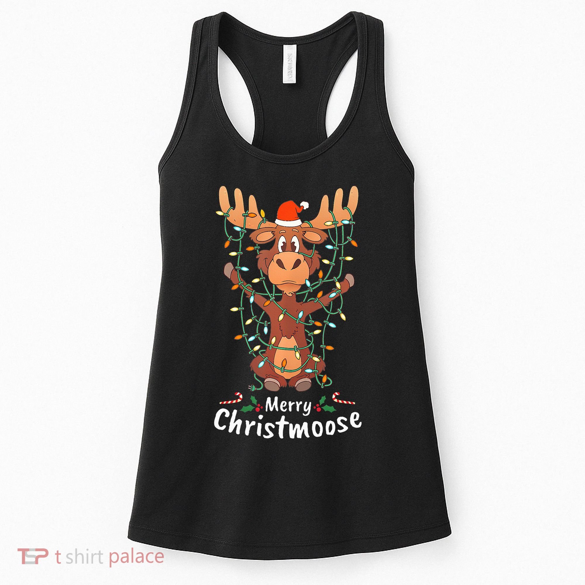 Merry Christmoose Christmas Moose Xmas Tree Lights Gifts  Women's Tank Top