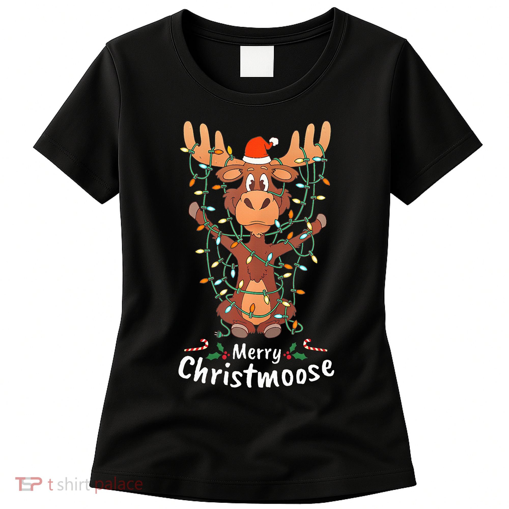 Merry Christmoose Christmas Moose Xmas Tree Lights Gifts  Women's T-Shirt